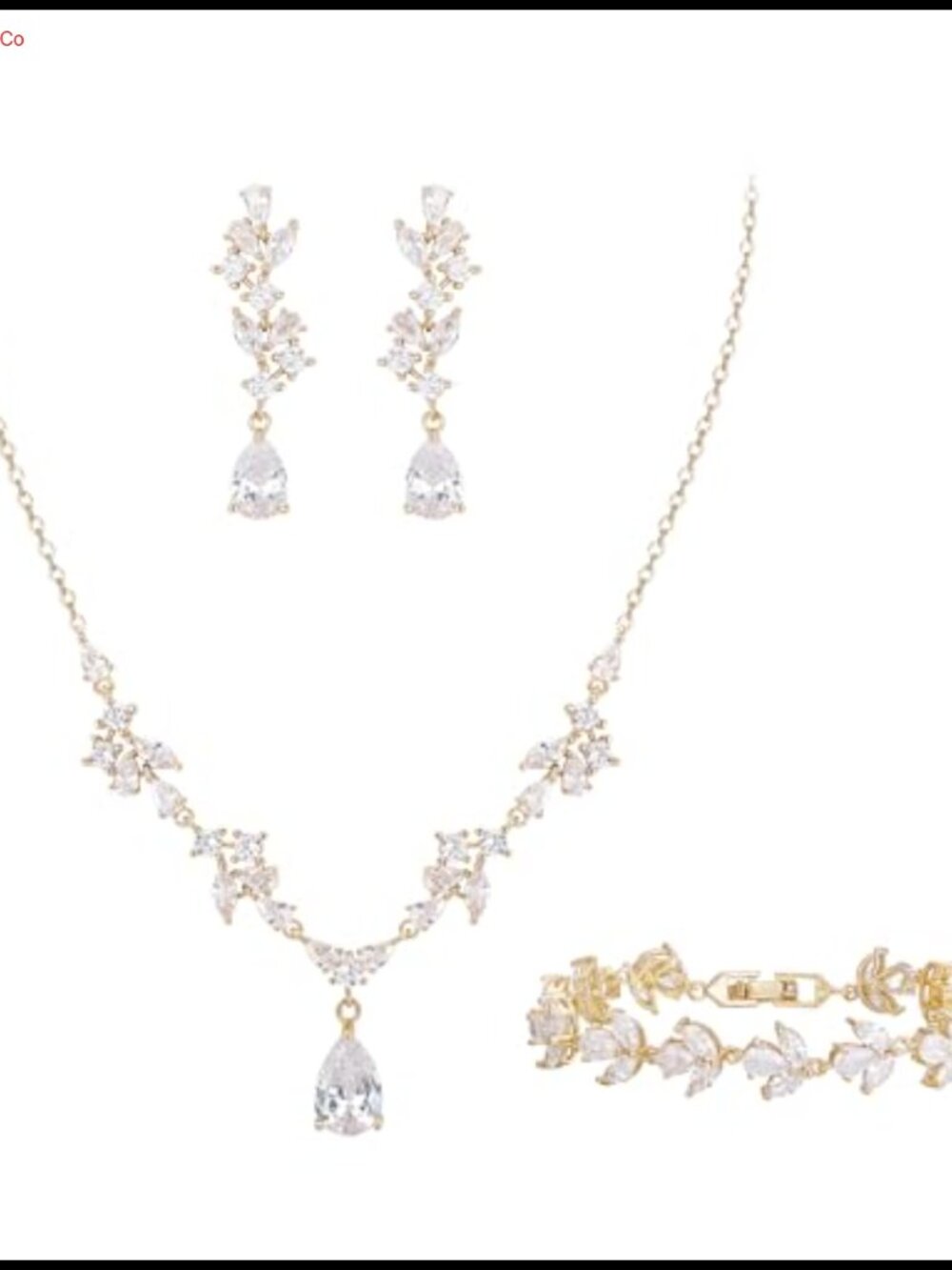 Cubic Zirconia Bridal Jewelry Set Marquise Pear Necklace Earrings Bracelet